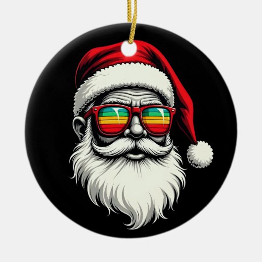 Funny Santa Face Retro Sunglasses Christmas セラミックオーナメント (正面)
