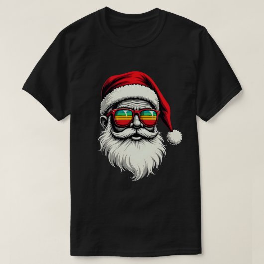 Funny Santa Face Retro Sunglasses Christmas Tシャツ (デザイン正面)