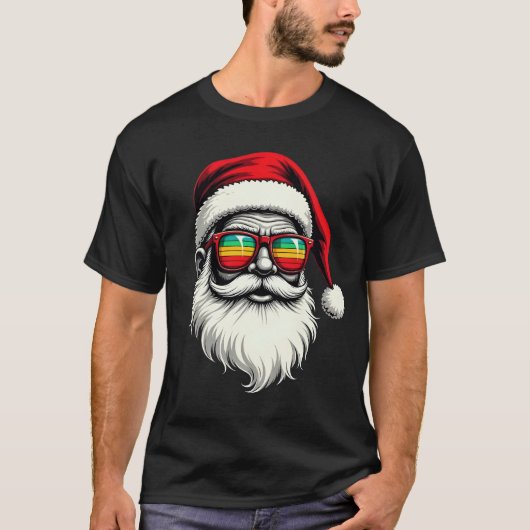 Funny Santa Face Retro Sunglasses Christmas  Tシャツ (正面)