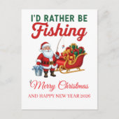Funny Santa Fishing Christmas 2025 Elegant Script  シーズンポストカード (正面)