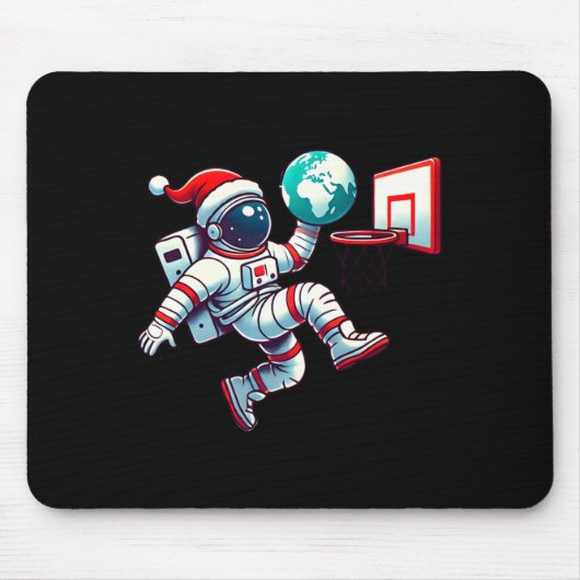 Funny Santa Hat Astronaut Dunking Earth Basketball マウスパッド (正面)