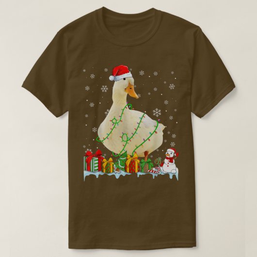 Funny Santa Hat Duck Christmas Lights Animals Love Tシャツ (デザイン正面)