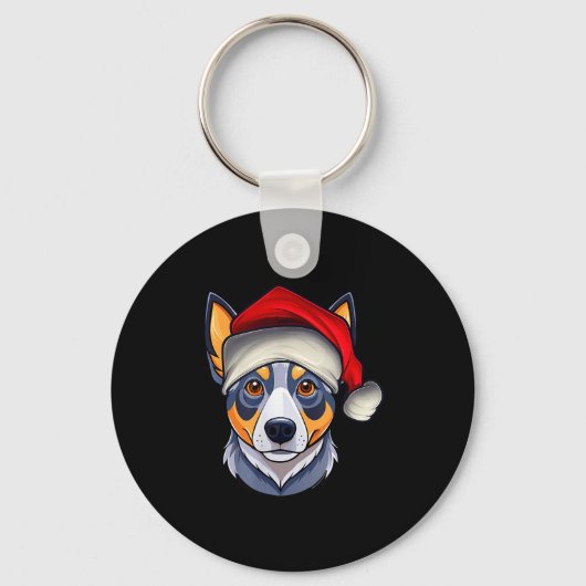 Funny Santa Hat Xmas Pajamas Blue Heeler Dog Chris キーホルダー (正面)