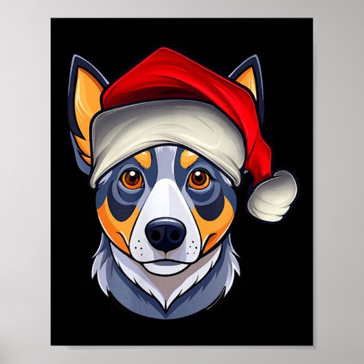 Funny Santa Hat Xmas Pajamas Blue Heeler Dog Chris ポスター (正面)