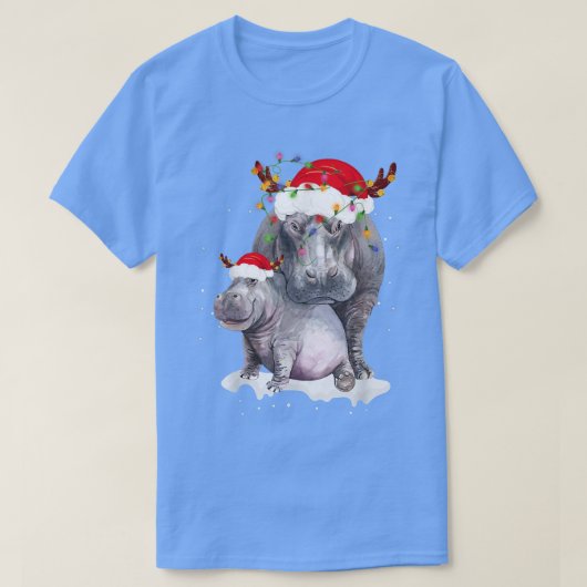 Funny Santa Hippo Christmas Lights Lover Christmas Tシャツ (デザイン正面)
