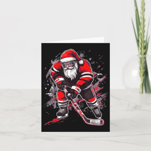 Funny Santa Hockey Christmas Retro Winter Player X カード (正面)