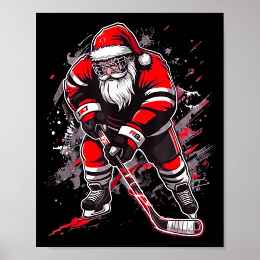 Funny Santa Hockey Christmas Retro Winter Player X ポスター (正面)