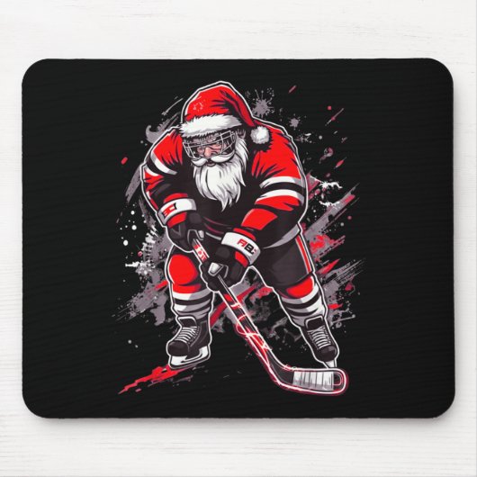 Funny Santa Hockey Christmas Retro Winter Player X マウスパッド (正面)