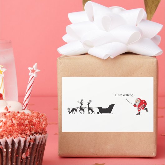 Funny santa 'I am coming' for sleigh 長方形シール (パーティー)