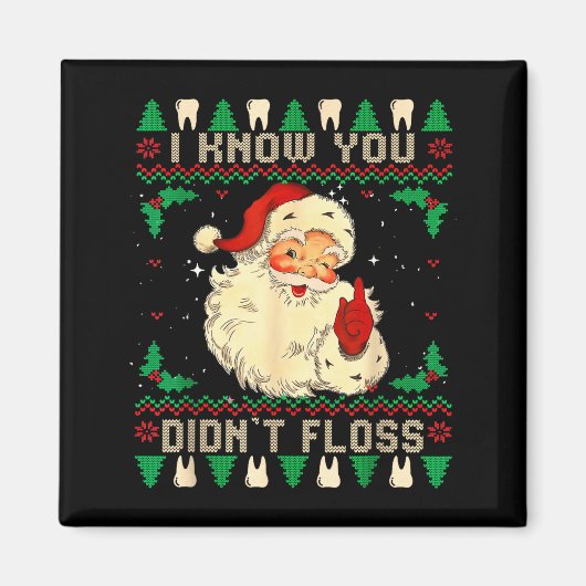 Funny Santa I Know You Didn't Floss Dentist Dental マグネット (正面)