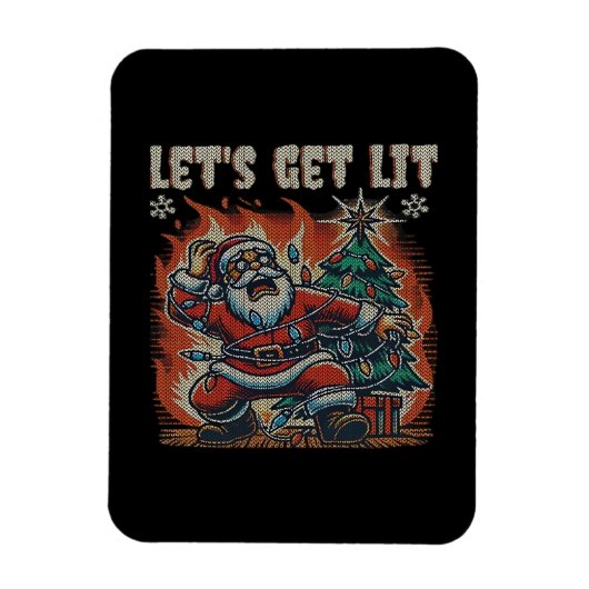 Funny Santa Is Burning Let's Get Lit Classic マグネット (縦)