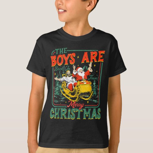 Funny Santa Jesus The Boys Are Back In Town Merry Tシャツ (正面)