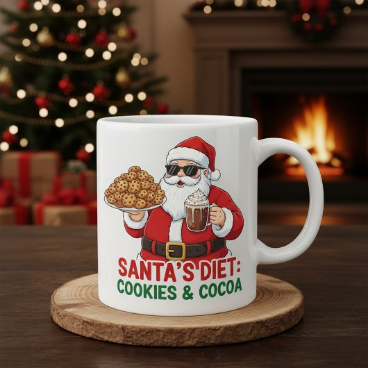 Funny Santa Mug – Santa’s Diet: Cookies & Cocoa コーヒーマグカップ