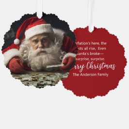 Funny Santa Ornament Card with Inflation Rhyme オーナメントカード
