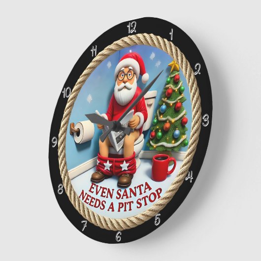 Funny Santa Pit Stop Toilet  ラージ壁時計 (傾斜)