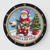 Funny Santa Pit Stop Toilet  ラージ壁時計 (正面)