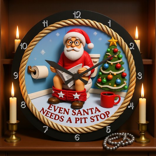 Funny Santa Pit Stop Toilet  ラージ壁時計