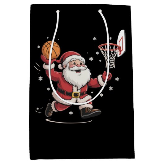 Funny Santa Playing Basketball Christmas Gift Xmas ミディアムペーパーバッグ (正面)