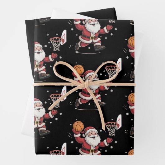 Funny Santa Playing Basketball Christmas Gift Xmas ラッピングペーパーシート (インサイチュ)