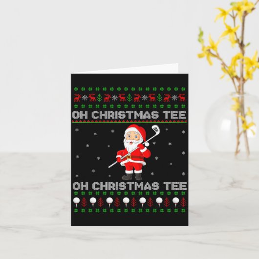 Funny Santa Playing Golf Srts Christmas  カード (黄色い花)