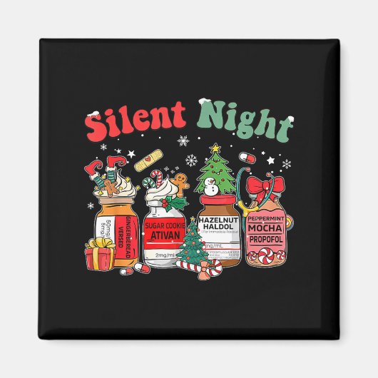 Funny Santa Profol Silent Night Icu Nurses Merry C マグネット (正面)