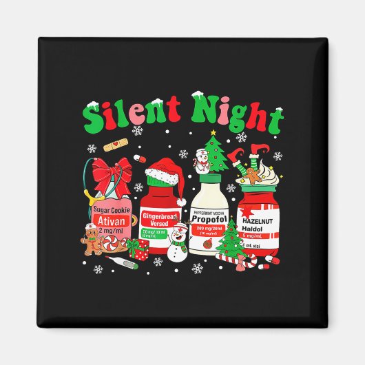 Funny Santa Profol Silent Night Icu Nurses Merry C マグネット (正面)