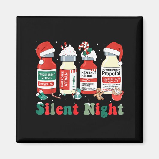 Funny Santa Profol Silent Night Icu Nurses Merry C マグネット (正面)