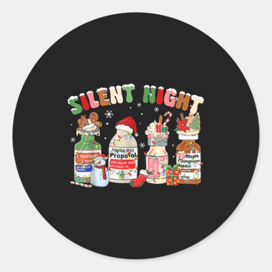 Funny Santa Profol Silent Night Icu Nurses Merry C ラウンドシール (正面)