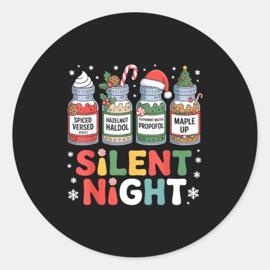 Funny Santa Profol Silent Night Icu Nurses Merry C ラウンドシール (正面)