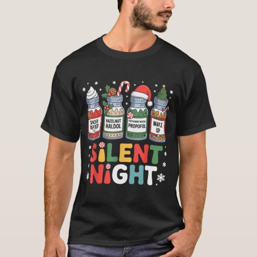 Funny Santa Profol Silent Night Icu Nurses Merry C Tシャツ (正面)