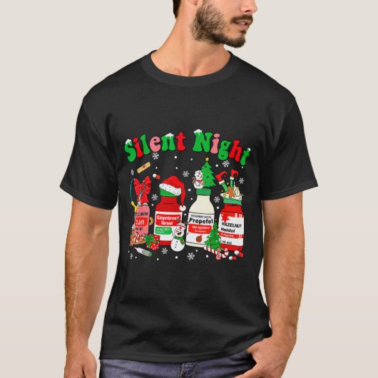 Funny Santa Profol Silent Night Icu Nurses Merry C Tシャツ (正面)