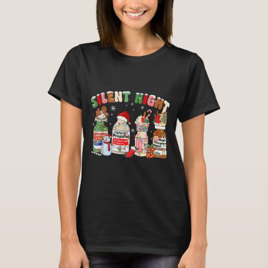 Funny Santa Profol Silent Night Icu Nurses Merry C Tシャツ (正面)