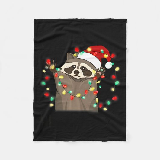 Funny Santa Racoon Overstimulated But Festive Xmas フリースブランケット (正面)