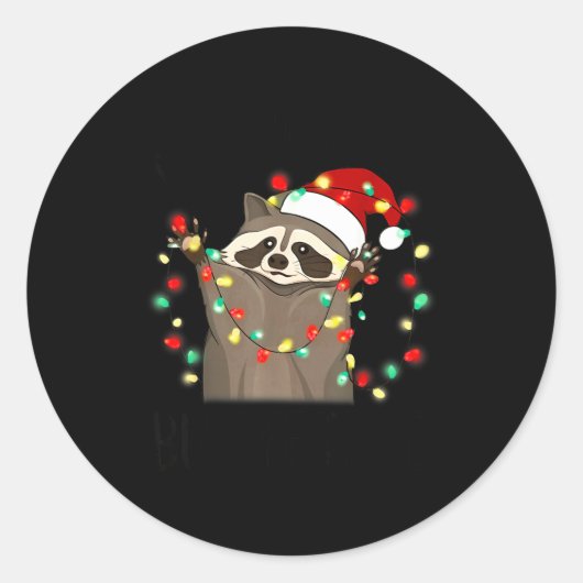 Funny Santa Racoon Overstimulated But Festive Xmas ラウンドシール (正面)