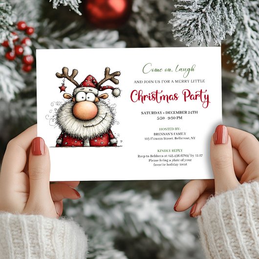 Funny Santa Red Green Cartoon Party Invitation 招待状
