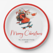 Funny Santa Red Green Holiday Dinner Plates ペーパープレート (正面)