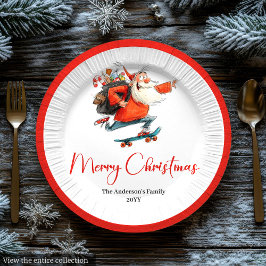 Funny Santa Red Green Holiday Dinner Plates ペーパープレート
