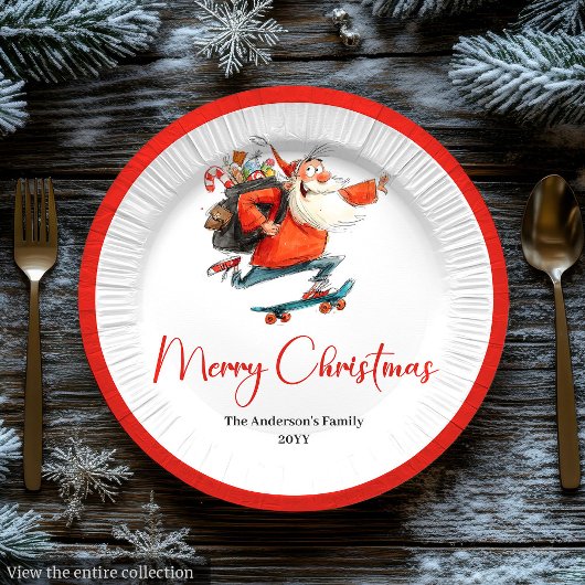 Funny Santa Red Green Holiday Dinner Plates ペーパープレート