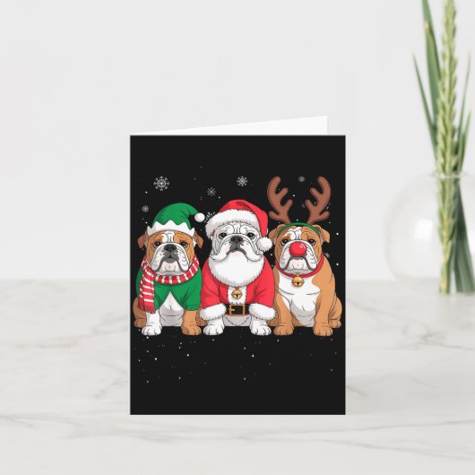 Funny Santa Reindeer English Bulldog Dog Women Men カード (正面)