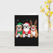 Funny Santa Reindeer English Bulldog Dog Women Men カード (黄色い花)