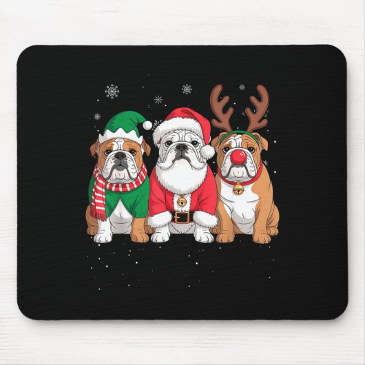 Funny Santa Reindeer English Bulldog Dog Women Men マウスパッド (正面)