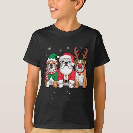 Funny Santa Reindeer English Bulldog Dog Women Men Tシャツ (正面)
