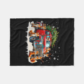 Funny Santa Riding Christmas Tree Truck Fox Christ フリースブランケット (正面(横))