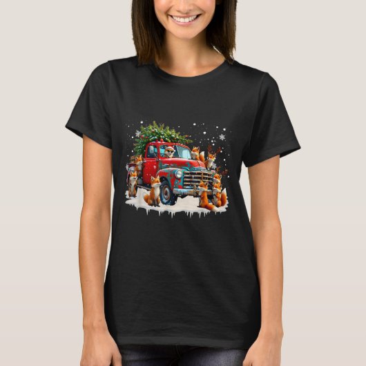 Funny Santa Riding Christmas Tree Truck Fox Christ Tシャツ (正面)