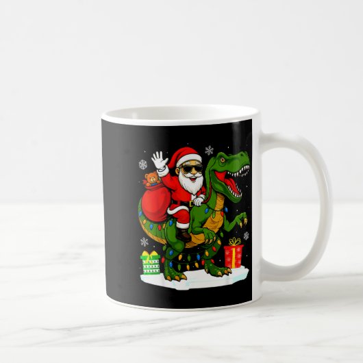 Funny Santa Riding Dinosaur T Rex Christmas Santa コーヒーマグカップ (右)