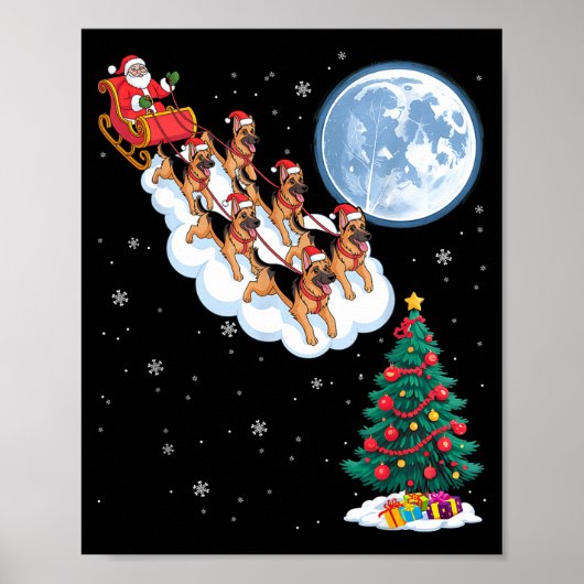 Funny Santa Riding German Shepherd Dog Tree Christ ポスター (正面)