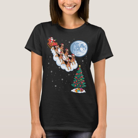 Funny Santa Riding German Shepherd Dog Tree Christ Tシャツ (正面)