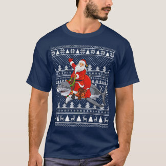 Funny Santa Riding Great White Shark Ugly Christma Tシャツ