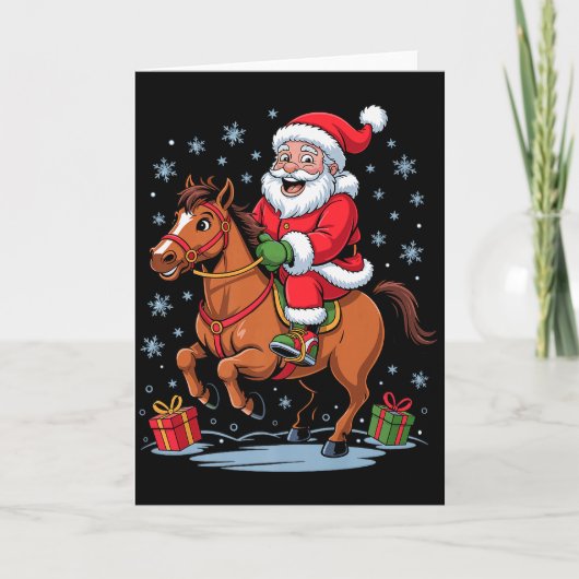 Funny Santa Riding Horse Equestrian Christmas Xmas カード (正面)