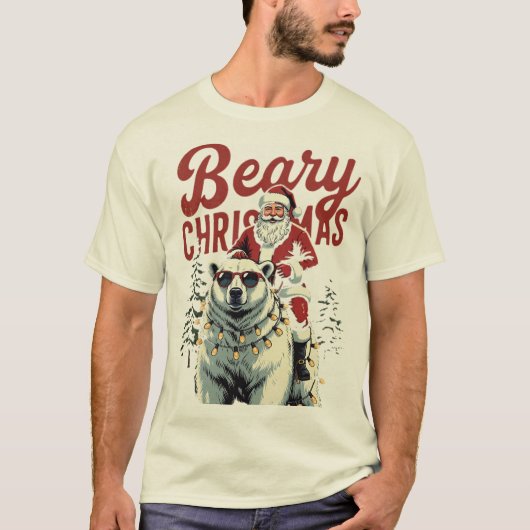 Funny Santa Riding Polar Bear | Beary Christmas Tシャツ (正面)